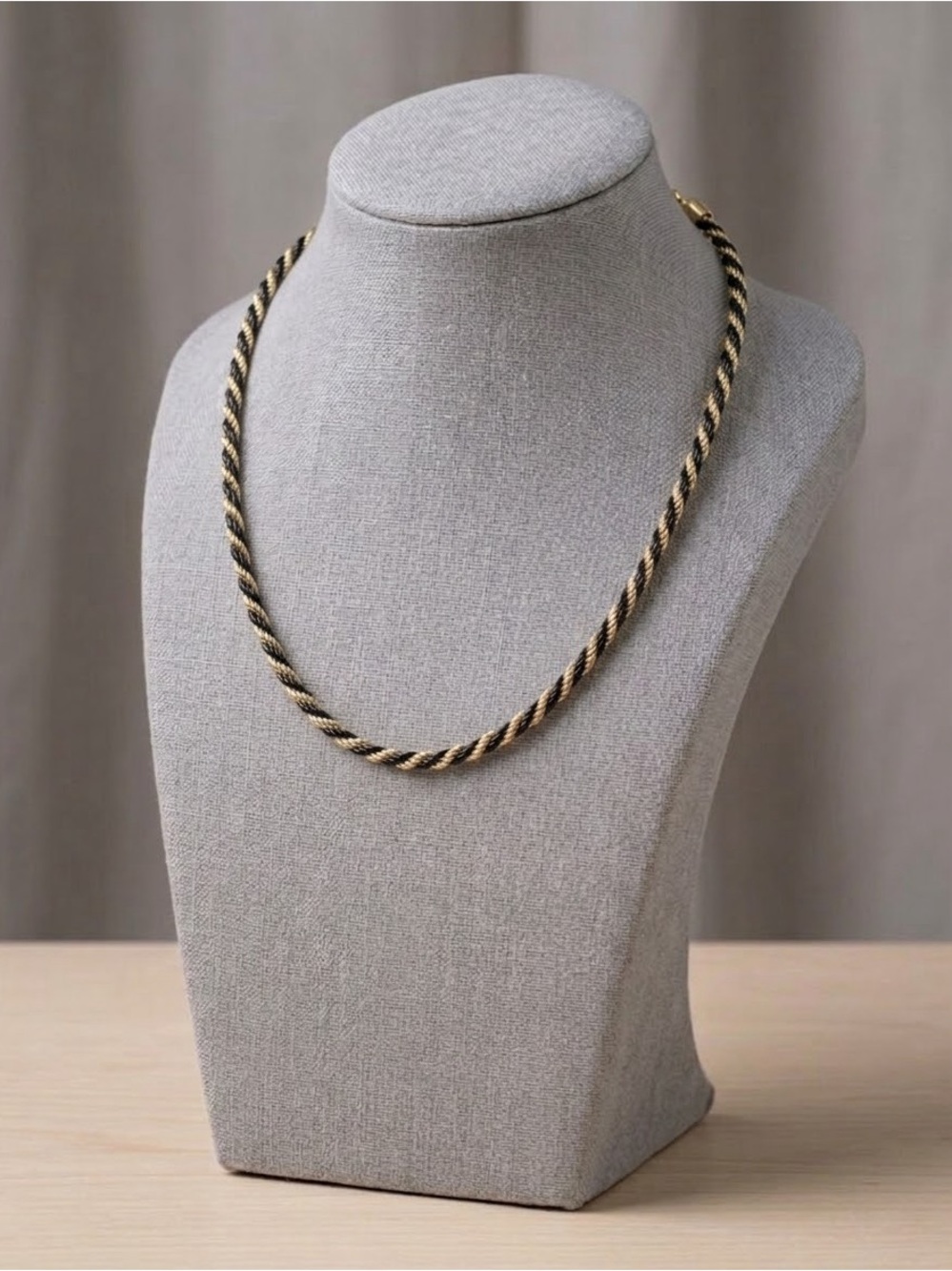 Vintage Trifari TM Gold-plated "Trifarium" & Black Twisted Rope Necklace 18”